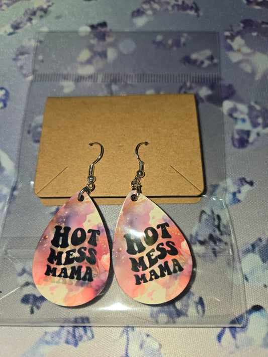 Hot mess mama tear drop earrings
