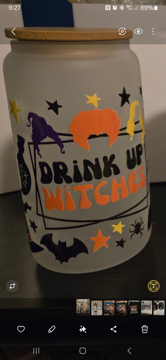 Frosted glass tumbler Hocus pocus - Drink up witches